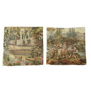 Set of 2 French Aubusson-style jacquard tapestry cushion/pillow covers 18x18”